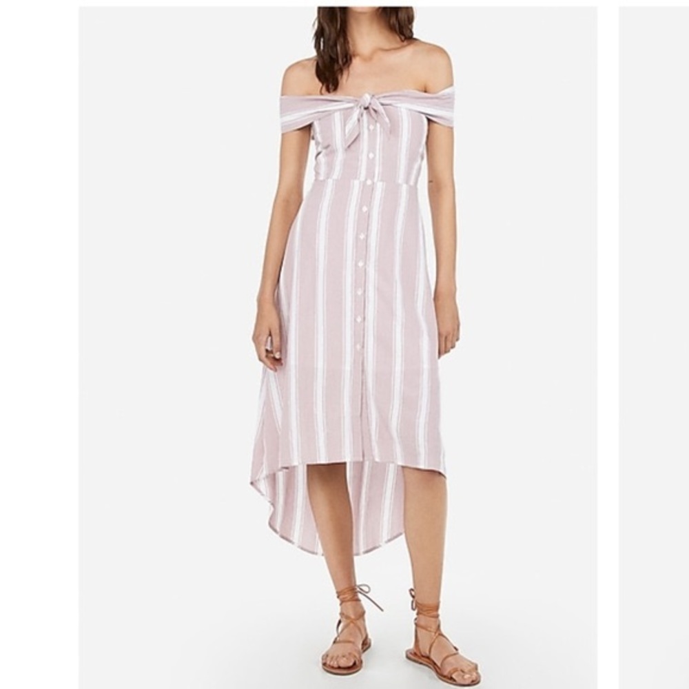 Express Off the Shoulder Striped MIDI Dress
